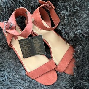 Forever 21 Coral Orange Strap Block Low Heel Sandal